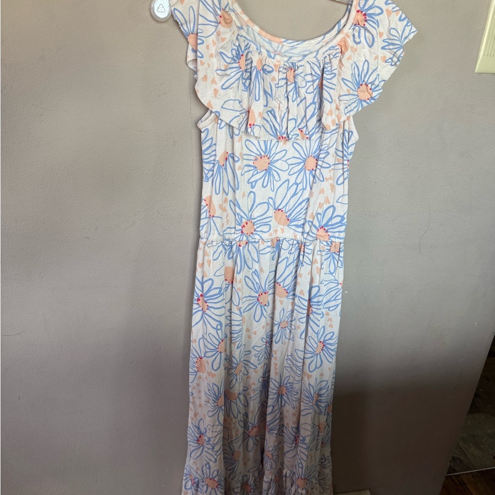 Umi Kids Floral Casual Dress - Blue and Orange